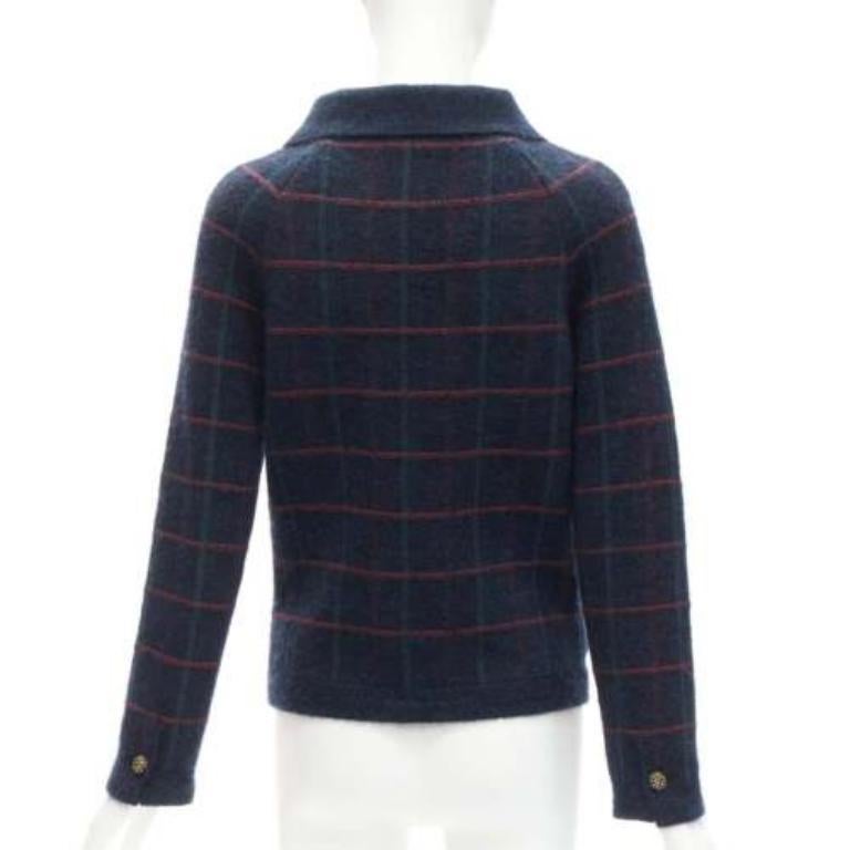 CHANEL 13A Edinburgh green plaid cashmere boucle gripoix buttons jacket FR36 S 1