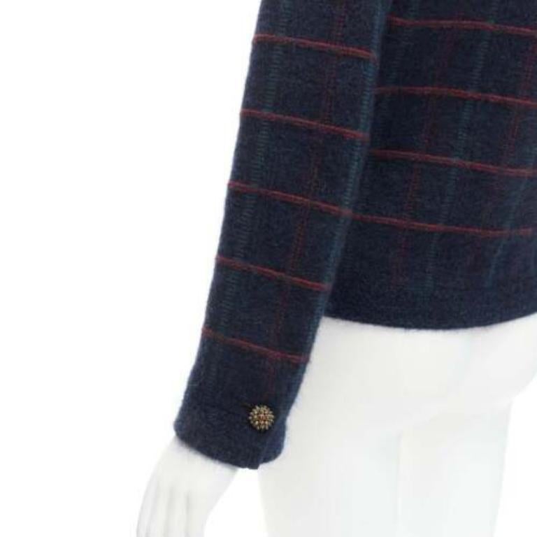 CHANEL 13A Edinburgh green plaid cashmere boucle gripoix buttons jacket FR36 S 3
