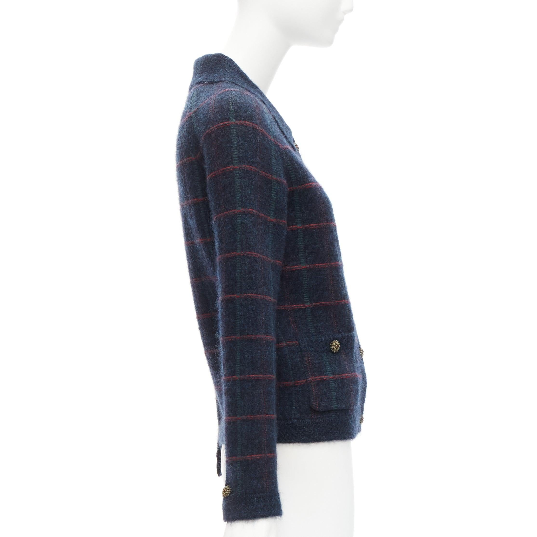 CHANEL 13A Edinburgh plaid cashmere mohair boucle gripoix buttons jacket FR36 S In Excellent Condition For Sale In Hong Kong, NT