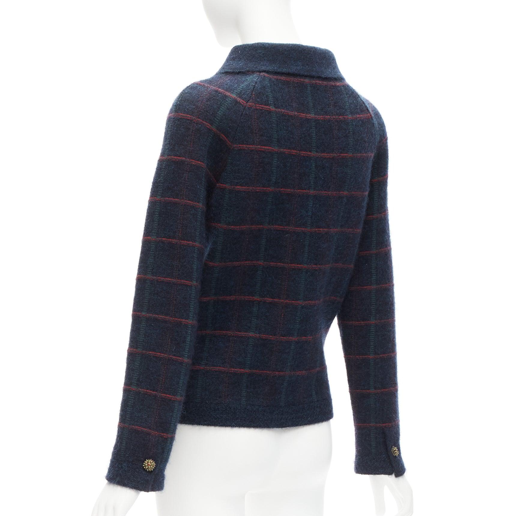CHANEL 13A Edinburgh plaid cashmere mohair boucle gripoix buttons jacket FR36 S 1