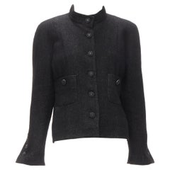 CHANEL 13A Paris Edinburg grey linen cashmere silver CC 2-pocket jacket FR46 2XL
