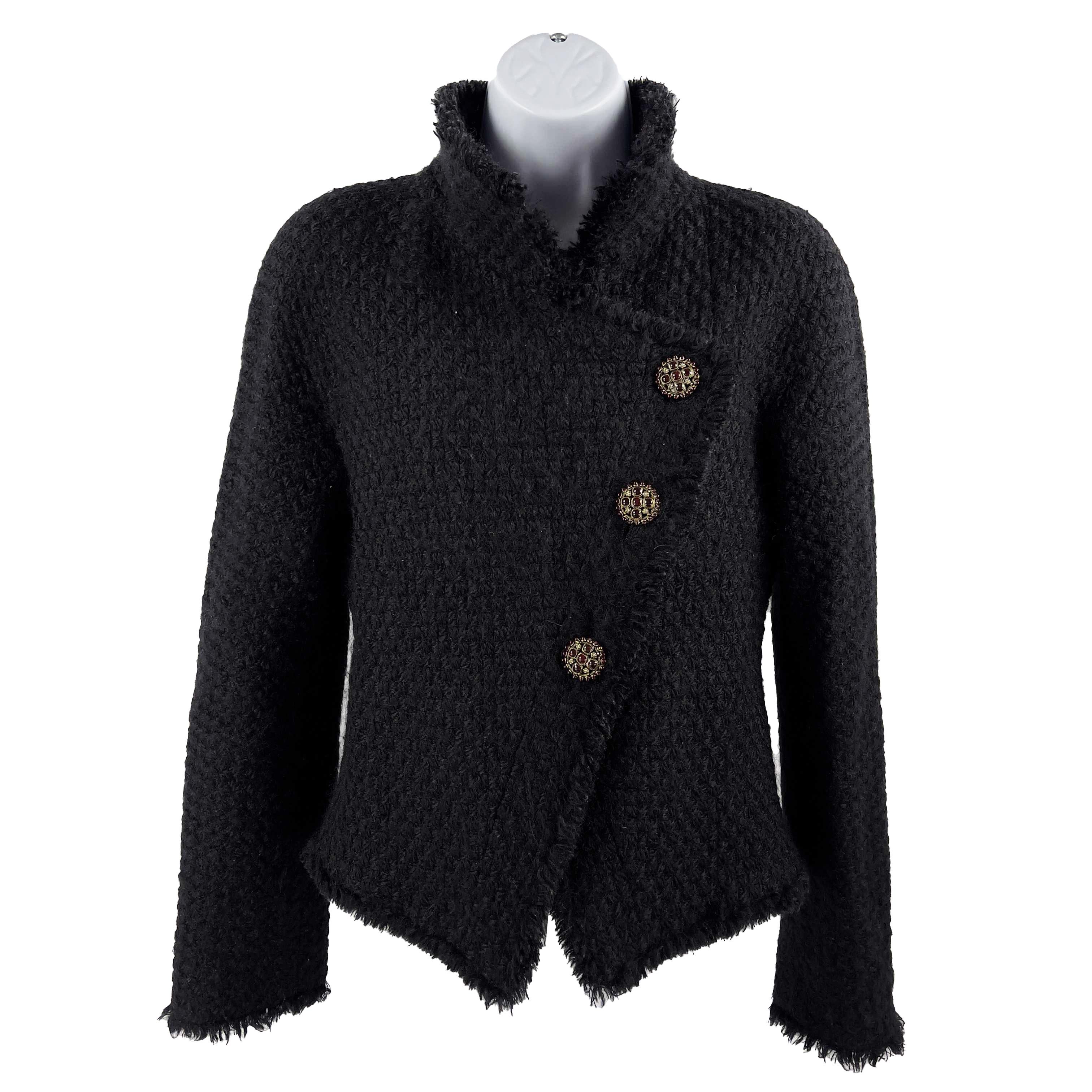 CHANEL -13A Paris-Edinburgh Black Tweed Plaid Jacket - Gripoix Buttons - 36 US 6 5