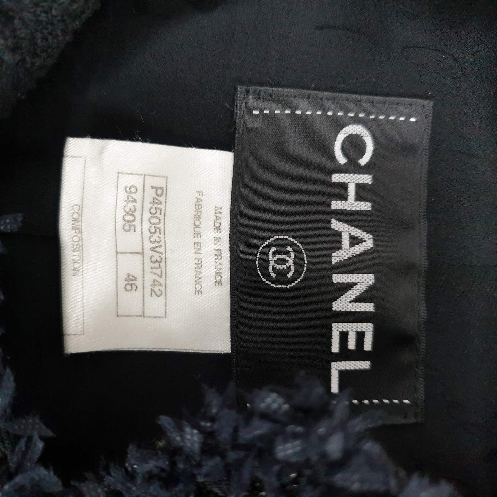 Chanel 13C Black Tweed Coat Black Enamel Camellia Buttons 2