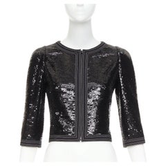 CHANEL 13C Paris Versailles black sequin embellished cropped zip jacket FR36 S