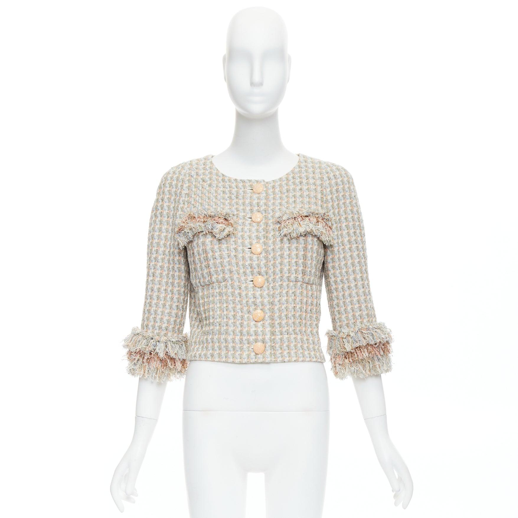 CHANEL 13C Rose Garden Lesage tweed ruffle detail cropped jacket FR38 M For Sale 7