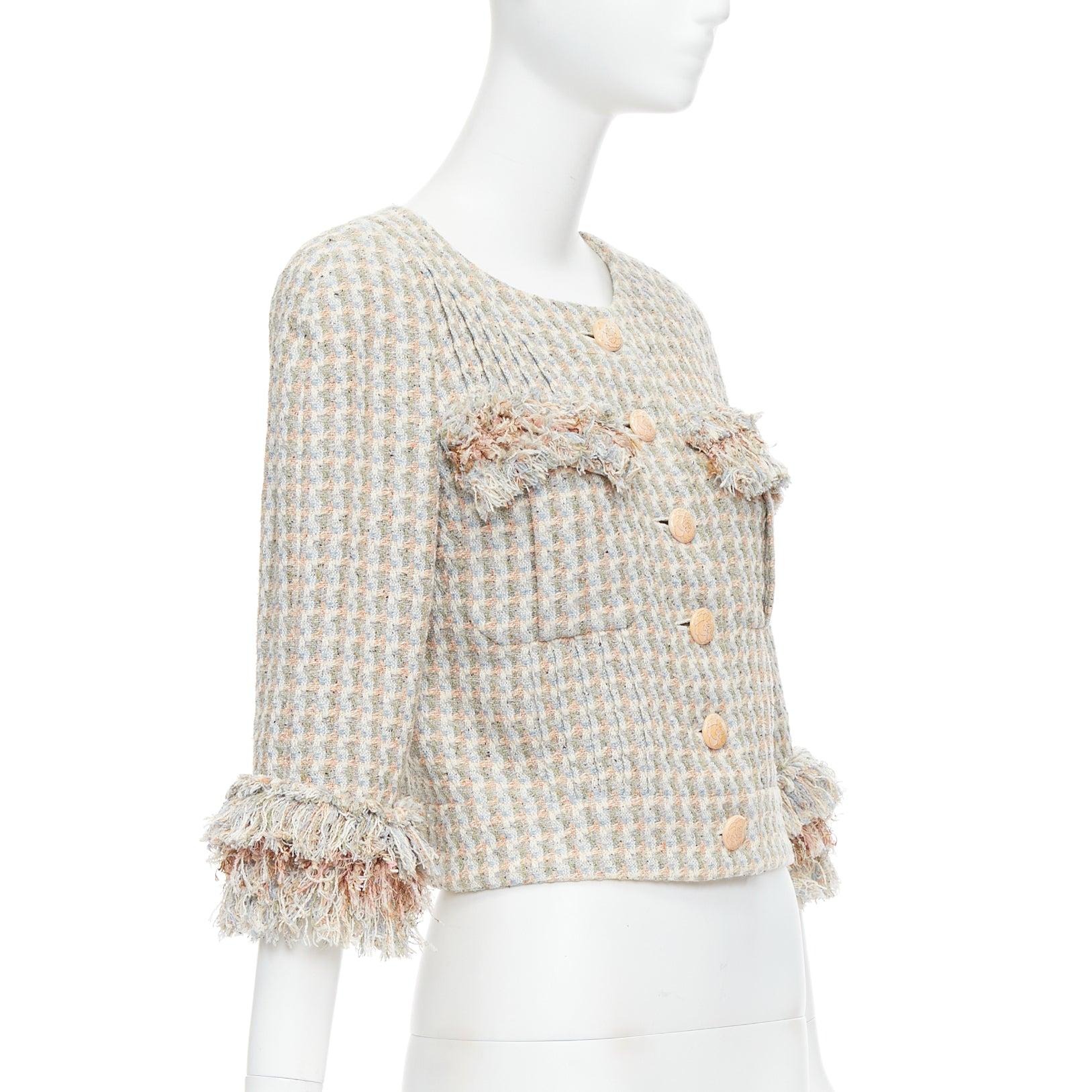 CHANEL 13C Rose Garden Lesage tweed ruffle detail cropped jacket FR38 M In Good Condition For Sale In Hong Kong, NT