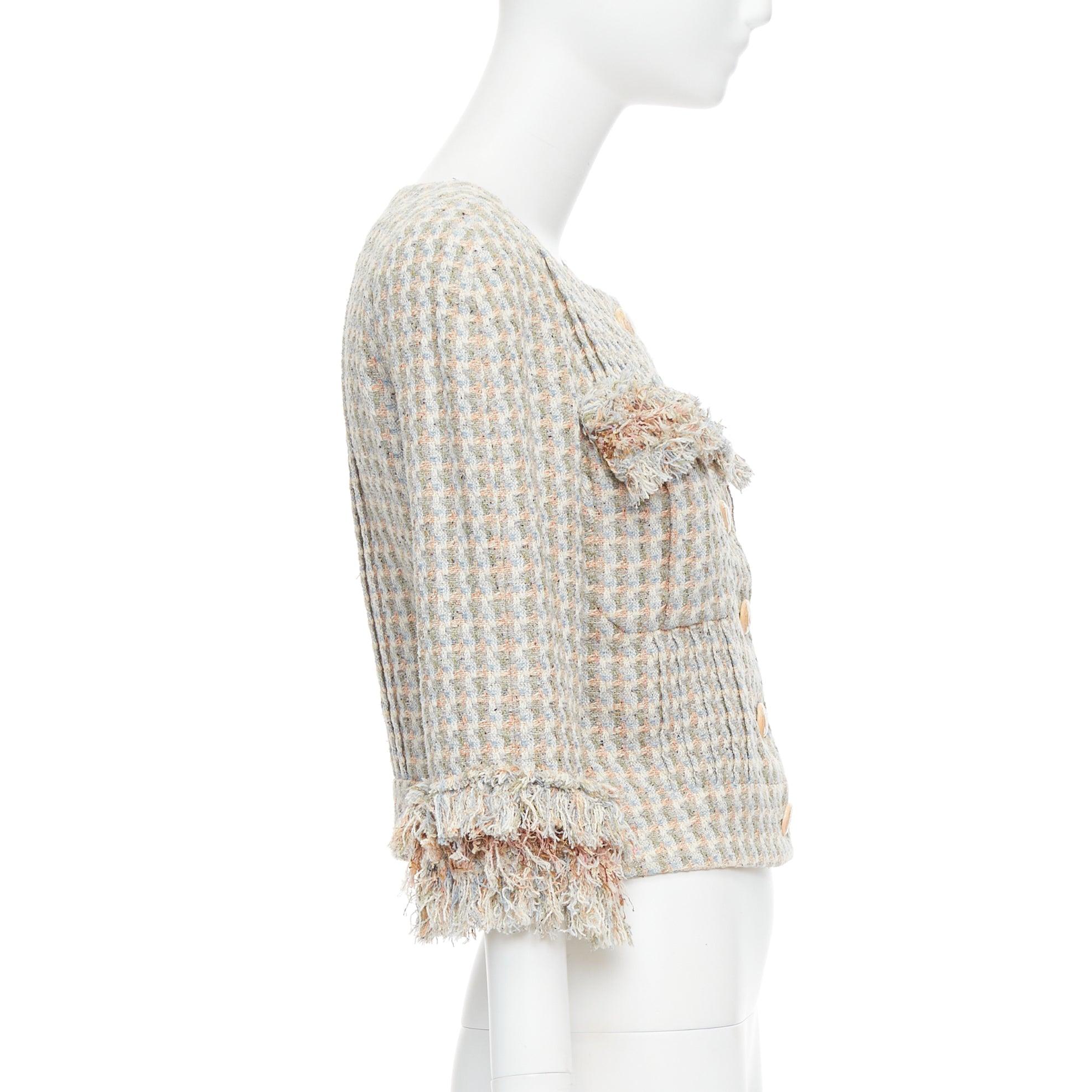 Women's CHANEL 13C Rose Garden Lesage tweed ruffle detail cropped jacket FR38 M For Sale