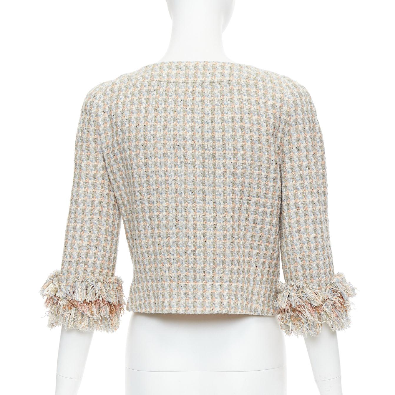 CHANEL 13C Rose Garden Lesage tweed ruffle detail cropped jacket FR38 M For Sale 1