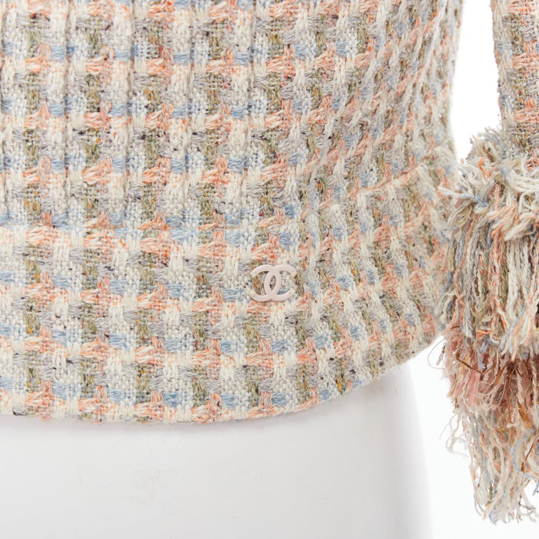 CHANEL 13C Rose Garden Lesage tweed ruffle detail cropped jacket FR38 M For Sale 3