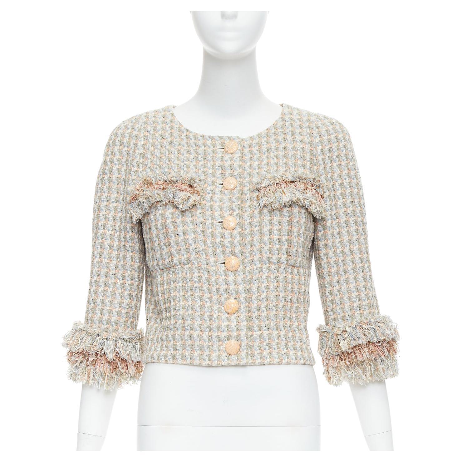 CHANEL 13C Rose Garden Lesage tweed ruffle detail cropped jacket FR38 M For Sale