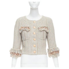 CHANEL 13C Rose Garden Lesage tweed ruffle detail cropped jacket FR38 M