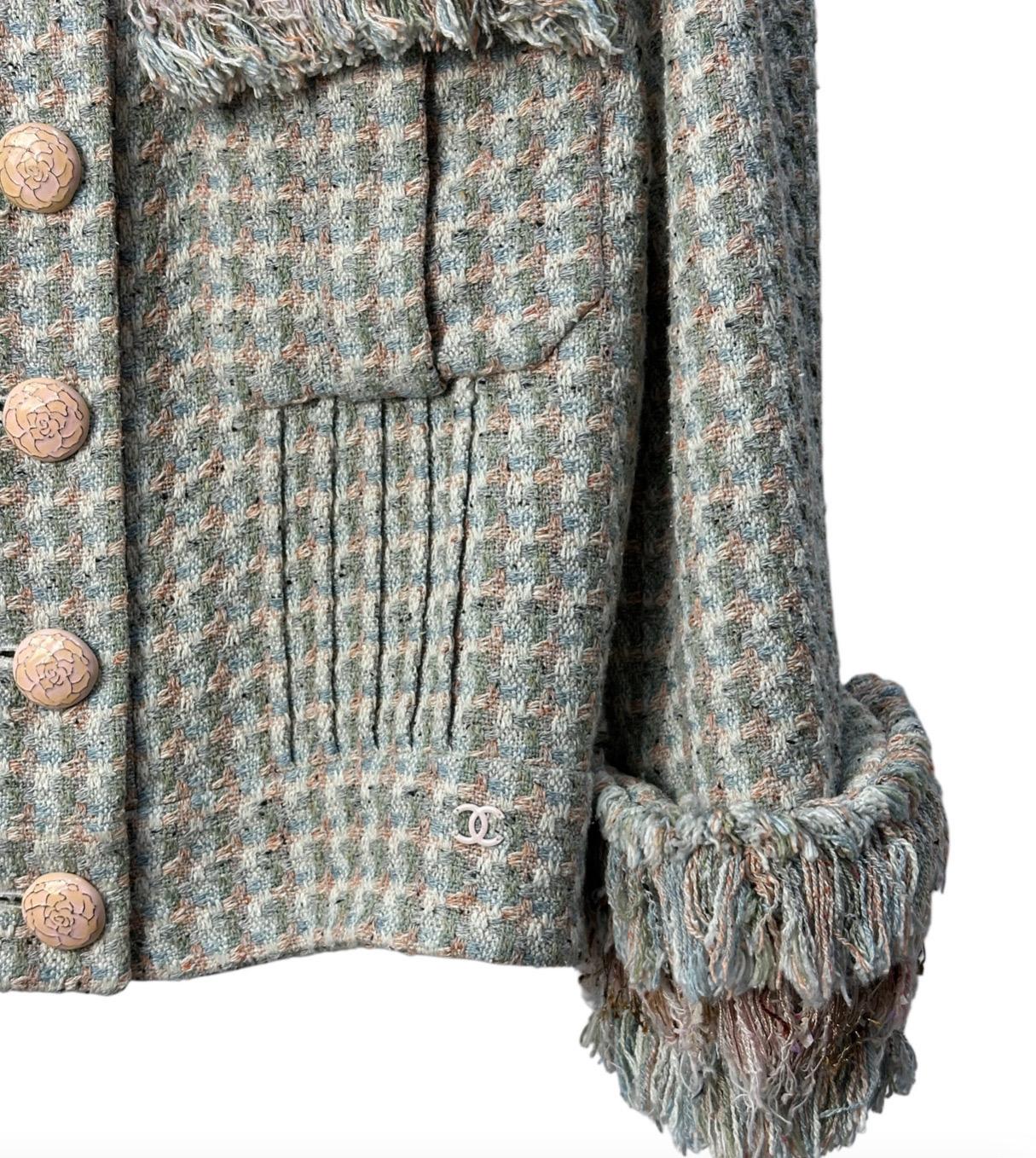 CHANEL 13C Rose Garden Tweed Ruffle Cropped Jacke Sz.38 im Angebot 1