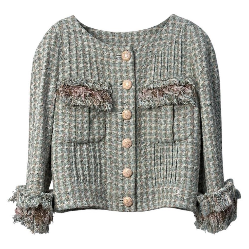CHANEL 13C Rose Garden Tweed Ruffle Cropped Jacket Sz.38