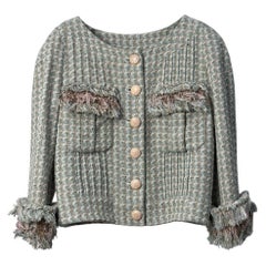 CHANEL 13C Rose Garden Tweed Ruffle Cropped Jacket Sz.38