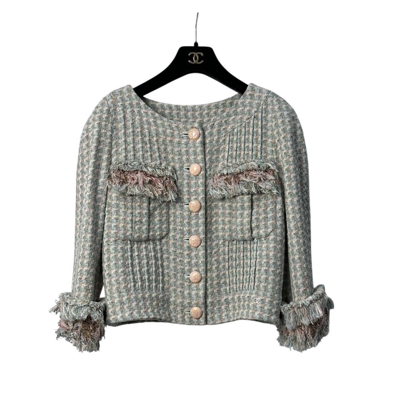 CHANEL 13C Rose Garden Tweed Ruffle Cropped Jacke Sz.38 im Angebot