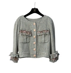 CHANEL 13C Rose Garden Tweed Ruffle Cropped Jacke Sz.38