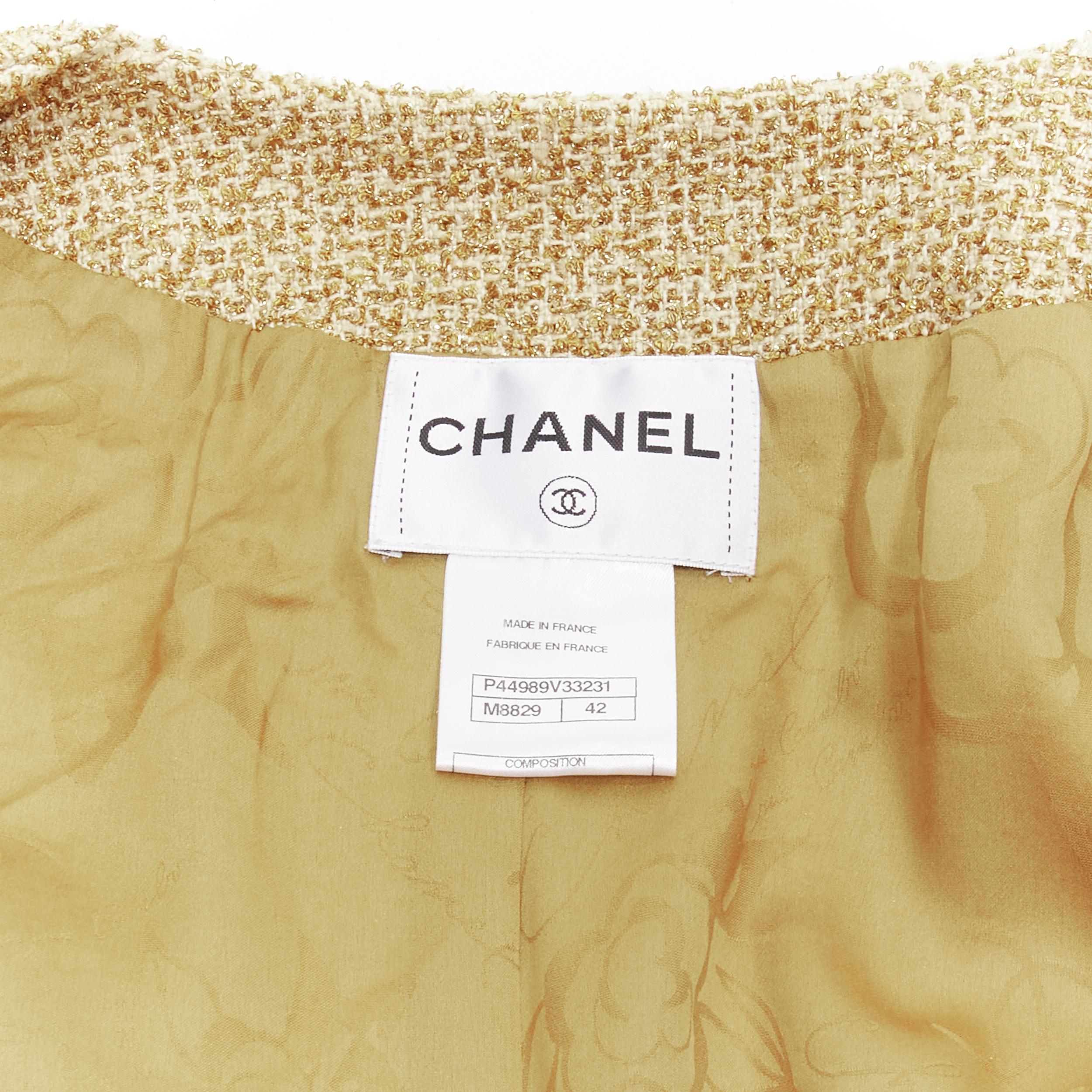 Chanel 13C Runway Versailles gold fluffy fringe CC button tweed jacket FR42 L 7