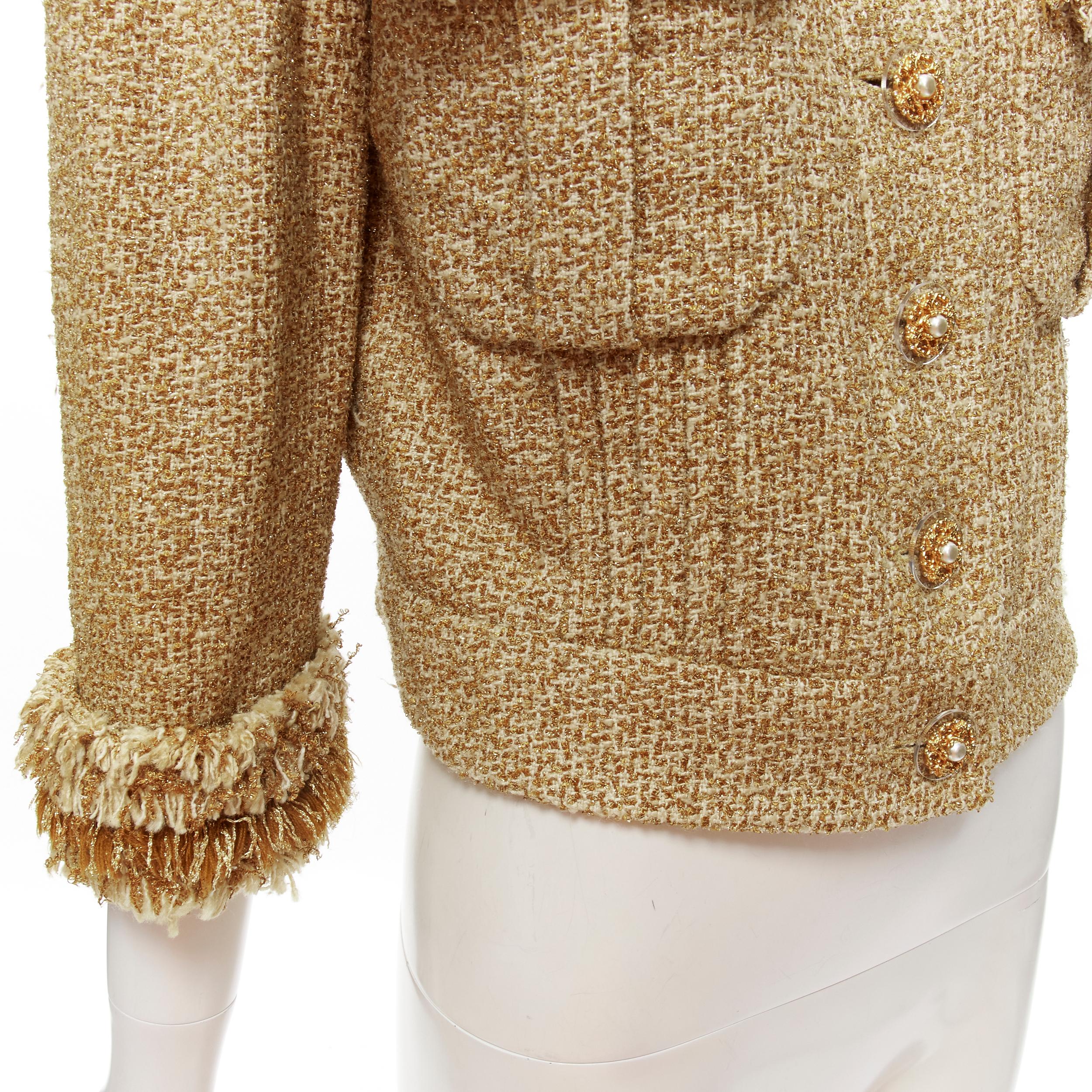 Chanel 13C Runway Versailles gold fluffy fringe CC button tweed jacket FR42 L 4