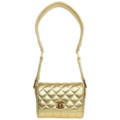 Chanel 13cm Gold Metallic Lambskin Quilted Flap Shoulder/ Hand Bag