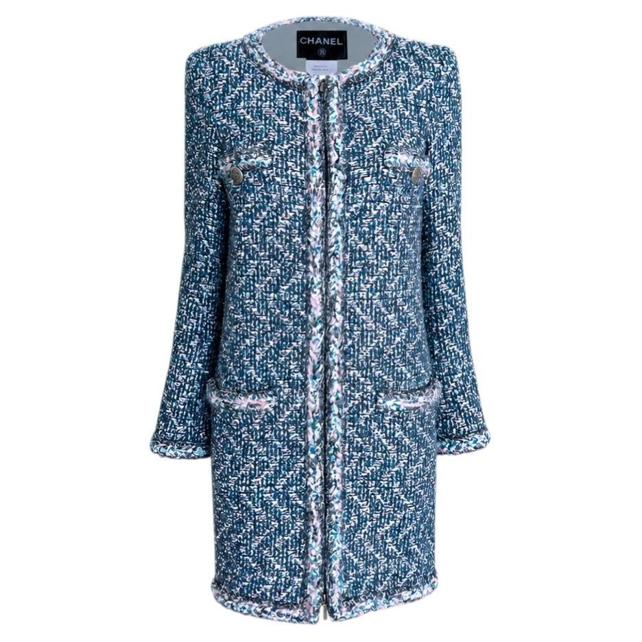CHANEL 13K$ 2014 Supermarket Runway Shimmer Tweed Coat 36 FR For Sale
