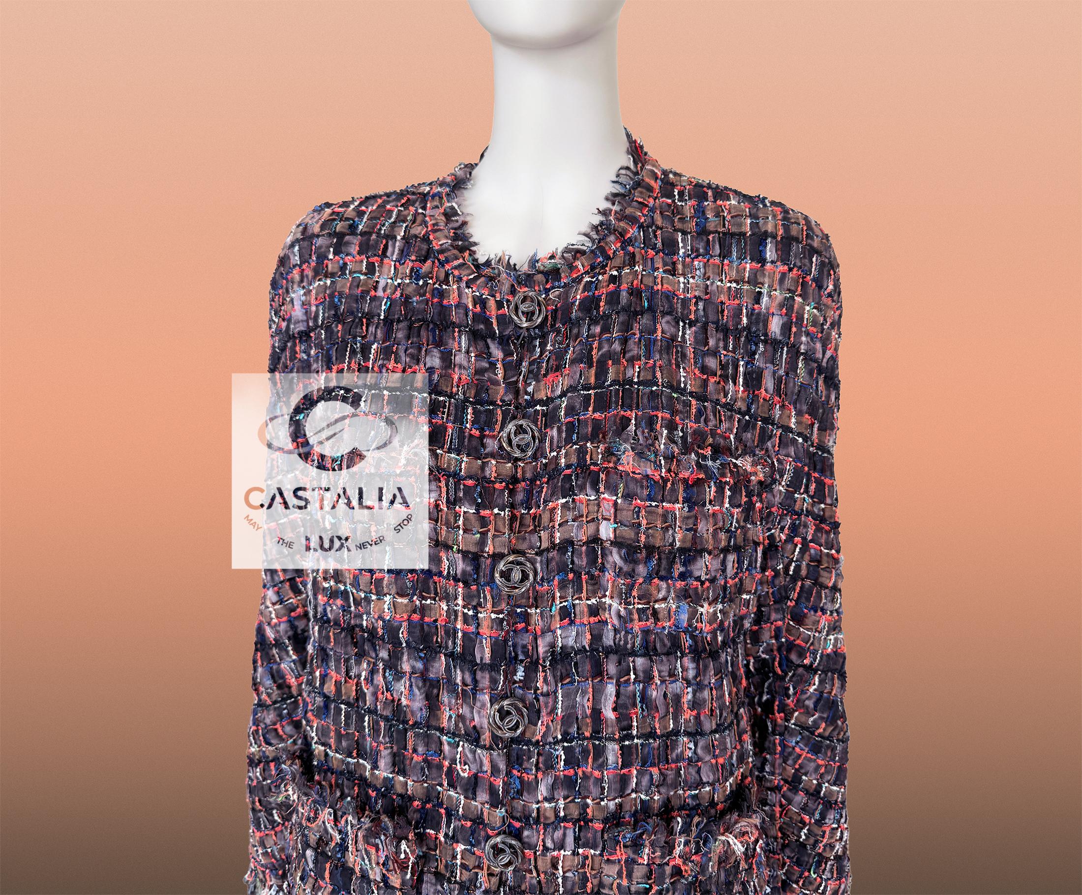 Chanel 13K$ Beige Ribbon Tweed Jacket 42 FR For Sale 2