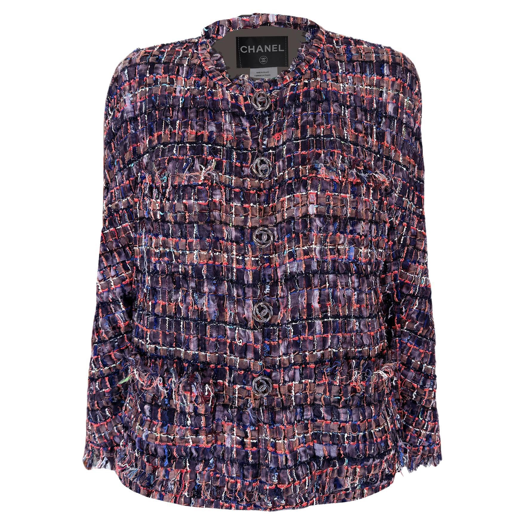 Chanel 13K$ Veste en tweed beige à rubans 42 FR en vente