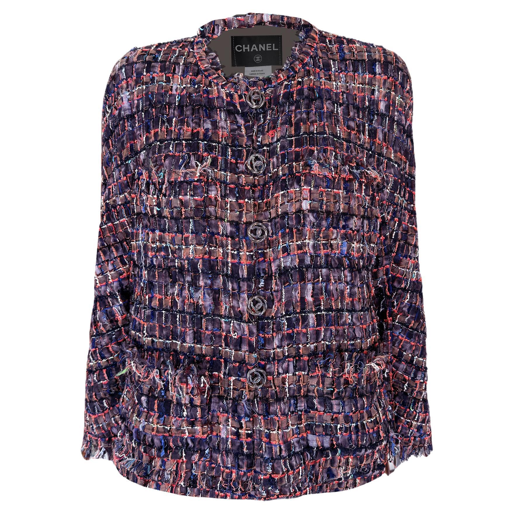 Chanel 13K$ Veste en tweed beige à rubans 42 FR