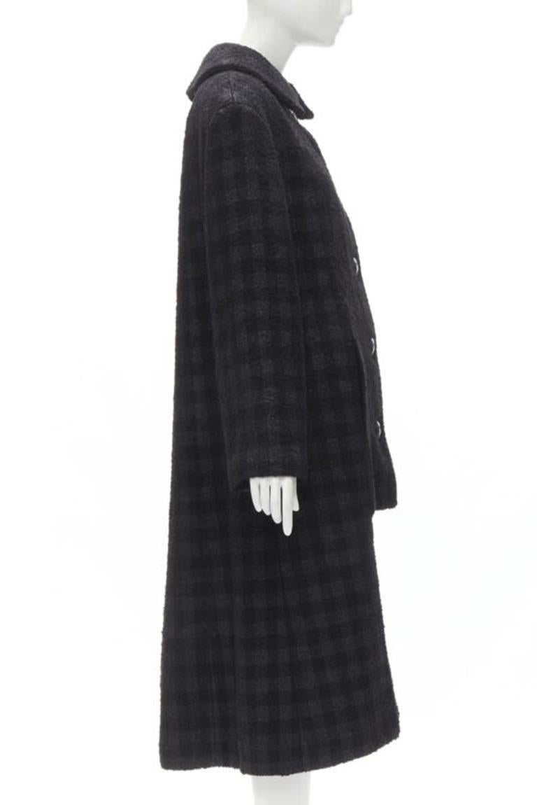 CHANEL 13K manteau en tweed à carreaux lurex noir Globe CC button high low FR36 XS Pour femmes en vente