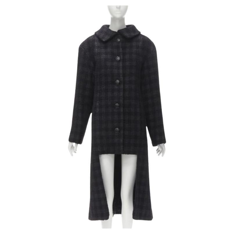 CHANEL 13K black lurex check tweed Globe CC button high low coat FR36 XS