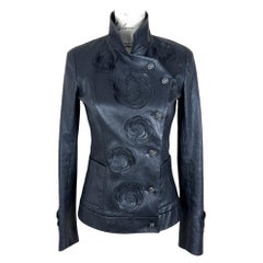 Chanel 13K$ Camellia Applique Black Leather Jacket