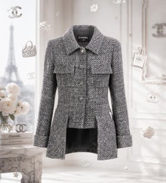CHANEL 13K$ CC Gripoix Buttons Grey Tweed Jacket 34 FR