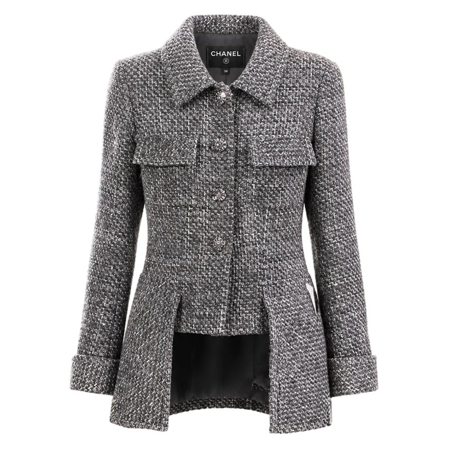 Chanel 13K$ CC Gripoix Bottoni Giacca in tweed grigio 34 FR