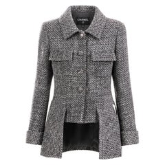 CHANEL 13K$ CC Gripoix Buttons Grey Tweed Jacket 34 FR