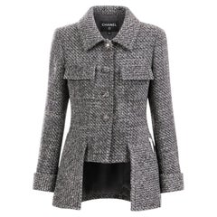 CHANEL 13K$ CC Gripoix Buttons Grey Tweed Jacket 34 FR