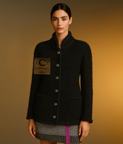 CHANEL 13K$ COCO Brasserie Statement Black Tweed Jacket 36 FR