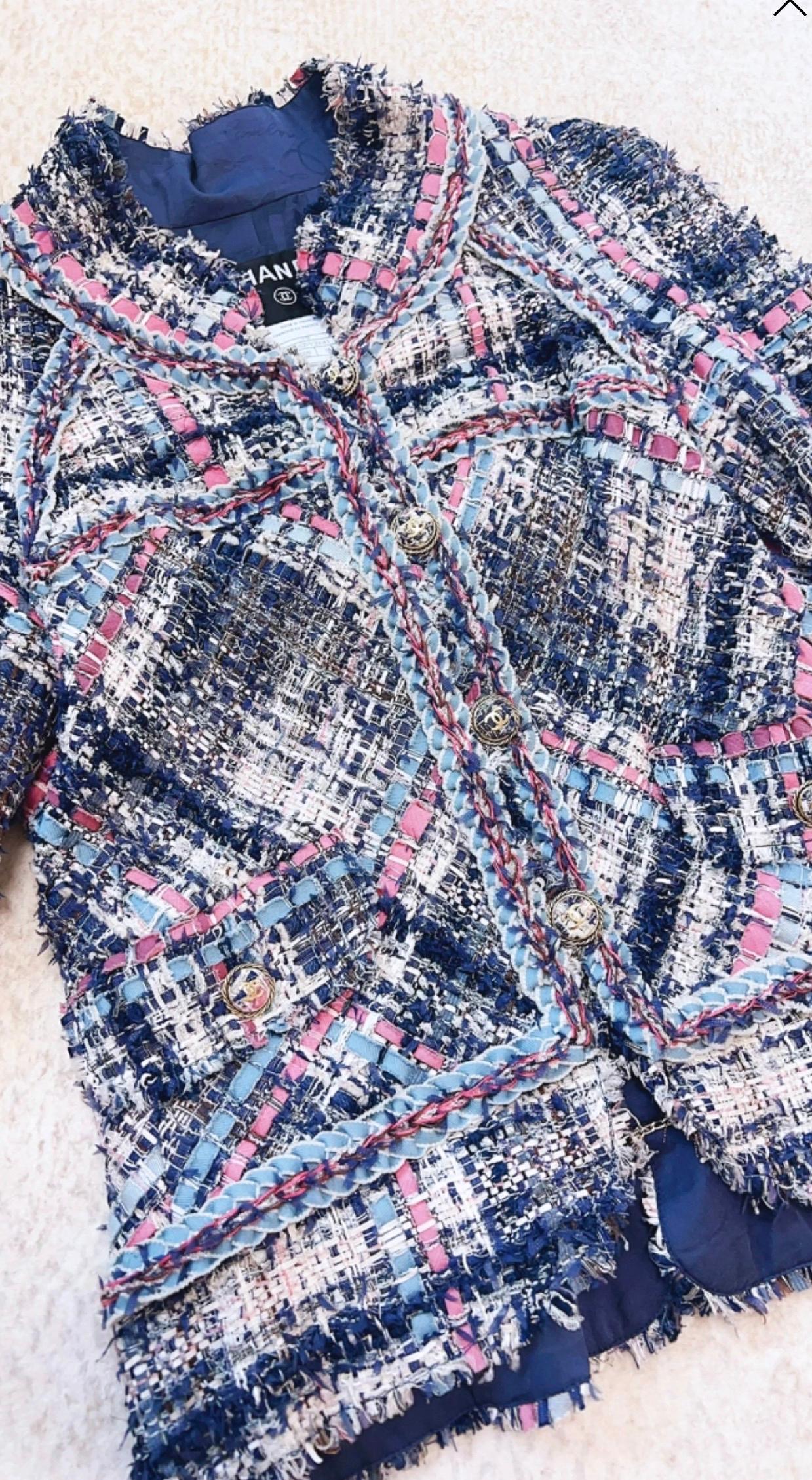 Grigio Chanel 13K$ Giacca in tweed con nastro da collezione 40 FR