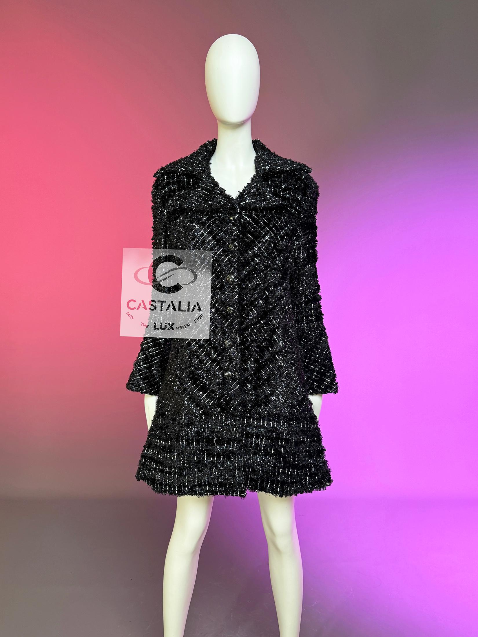 CHANEL 13K$ Cosmic Futurism Black Tweed Jacket  36 FR For Sale 11