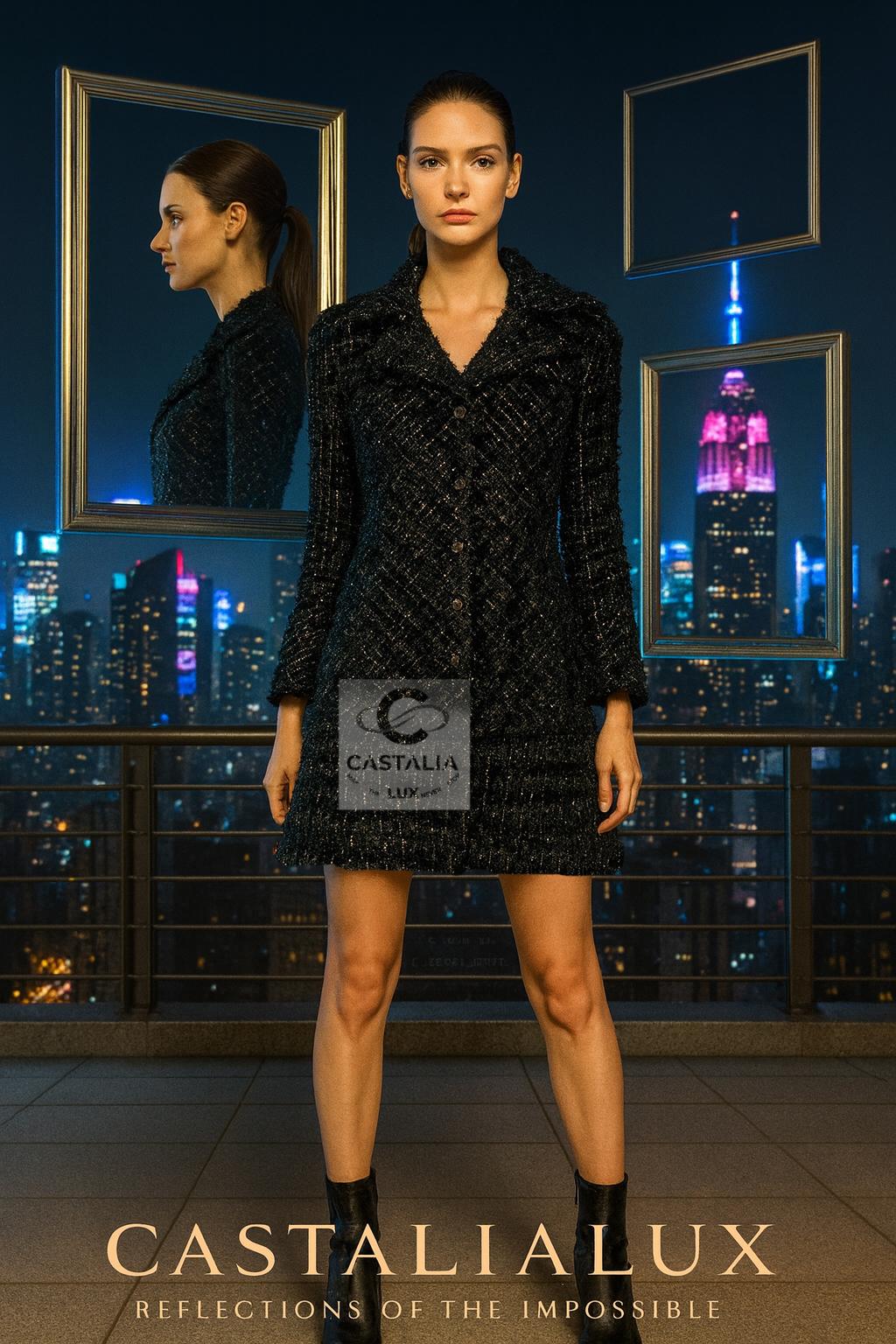 CHANEL 13K$ Cosmic Futurism Black Tweed Jacket  36 FR For Sale 1