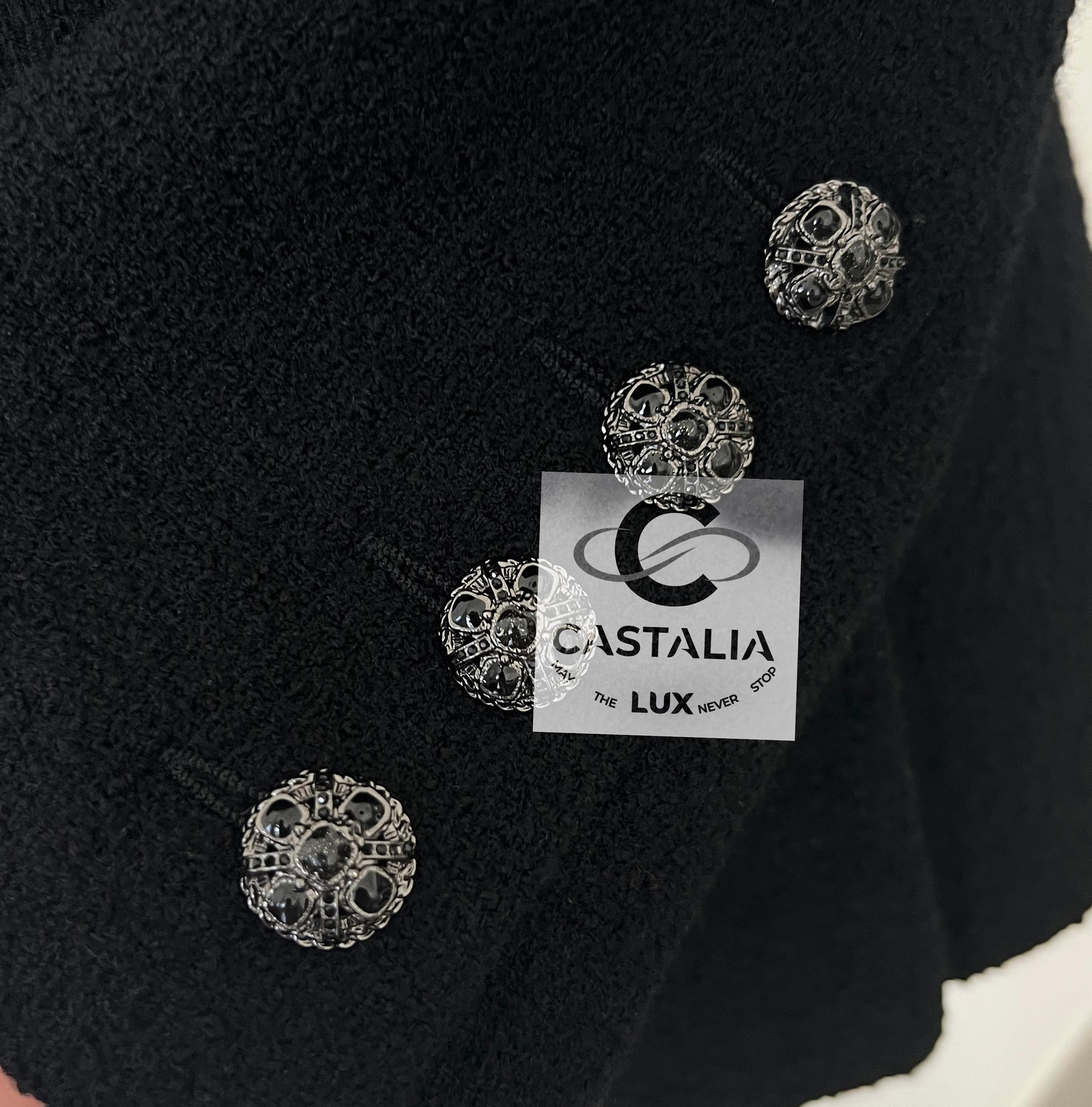 Chanel 13K$ Lady Gaga Style Statement Black Tweed Jacket 40 FR For Sale 6