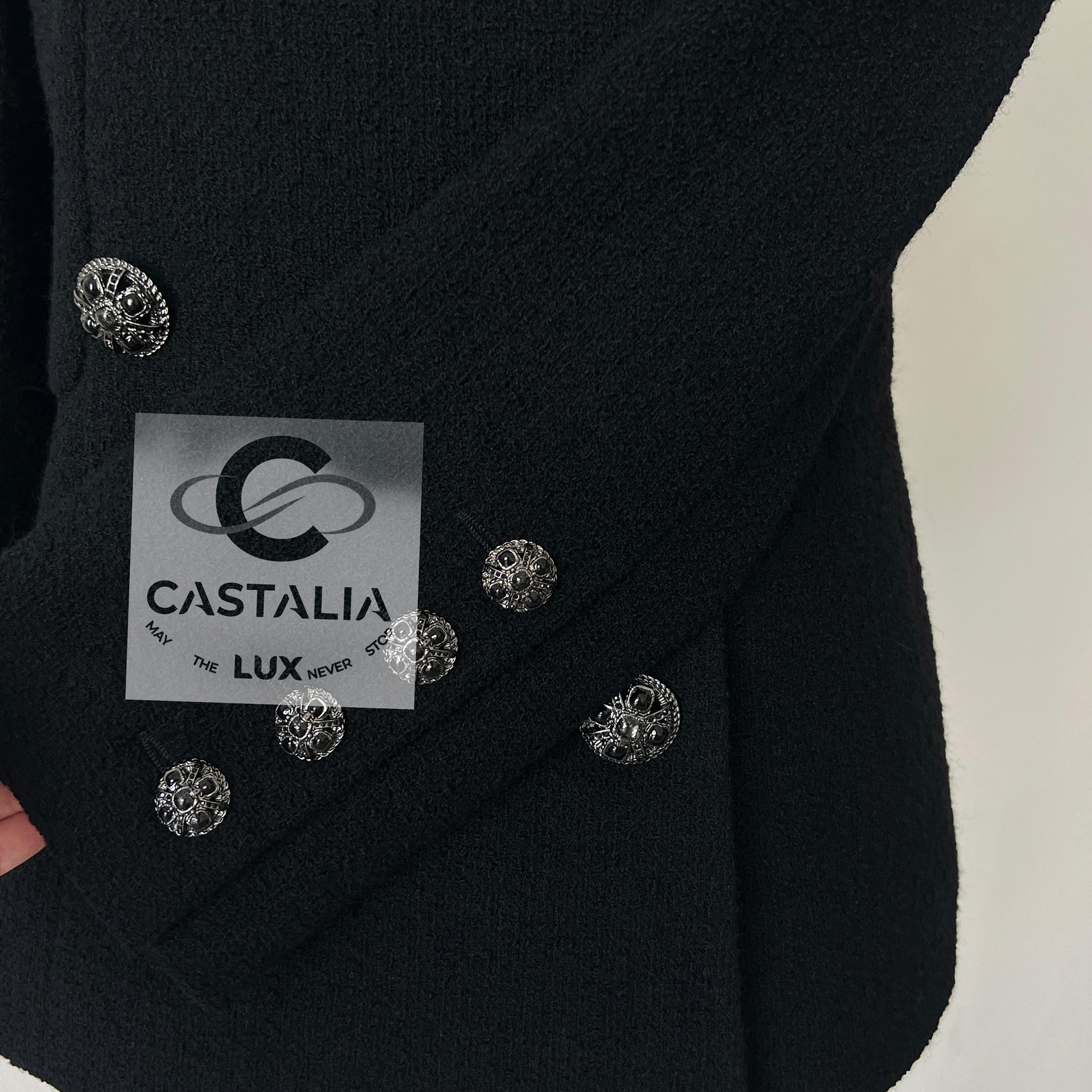Chanel 13K$ Lady Gaga Style Statement Black Tweed Jacket 40 FR For Sale 9