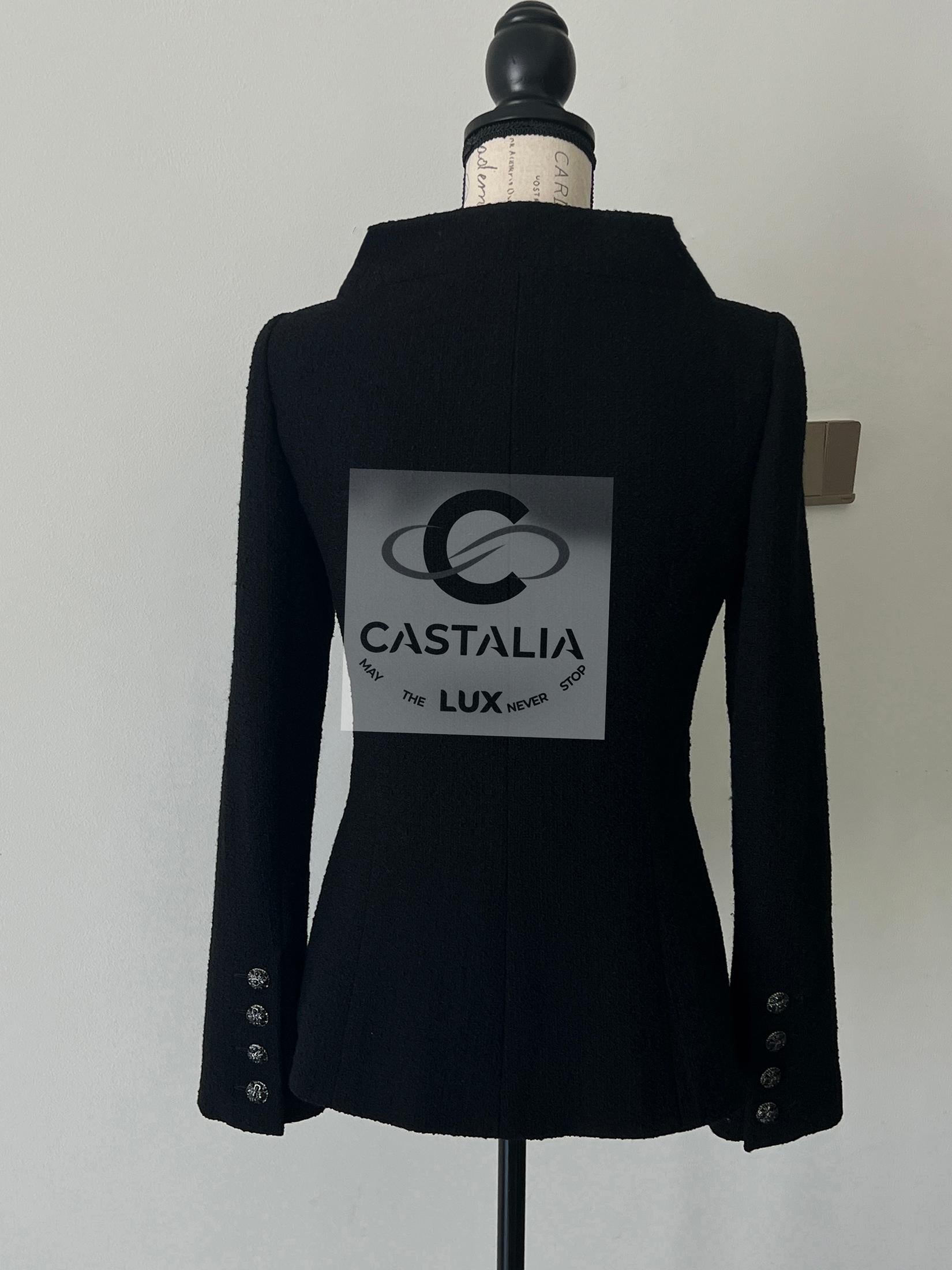 Chanel 13K$ Lady Gaga Style Statement Black Tweed Jacket 40 FR For Sale 10