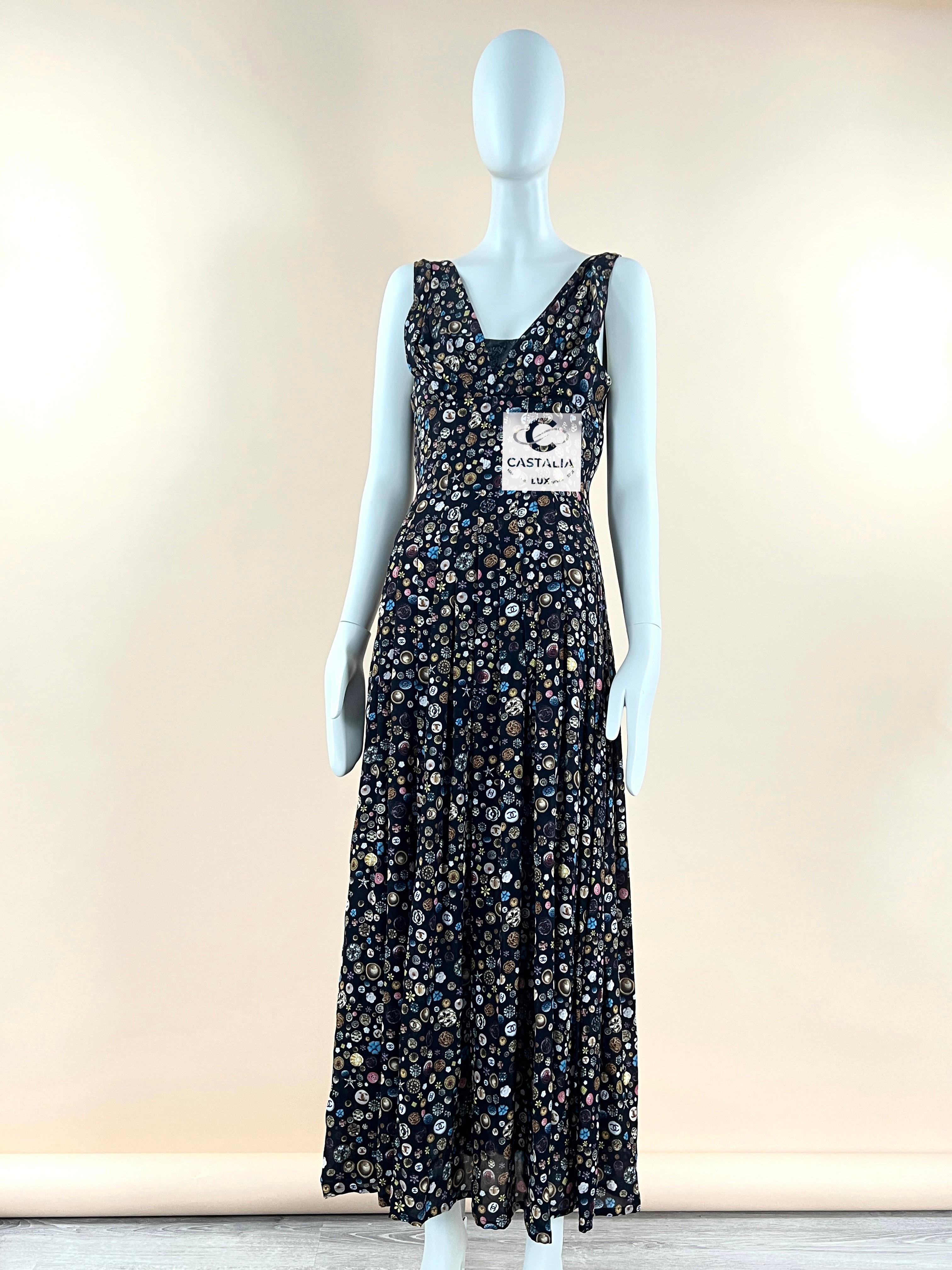 Black Chanel 13K$ Maxi Silk CC Logo Dress 34 FR