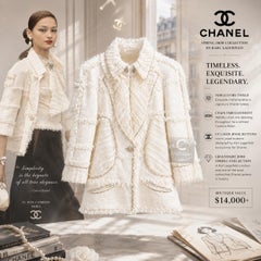 CHANEL 13K$ Museum Rare Chain Trim Ecru Tweed Jacket 40 FR