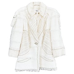 CHANEL 13K$ Museum Rare Chain Trim Ecru Tweed Jacket 40 FR