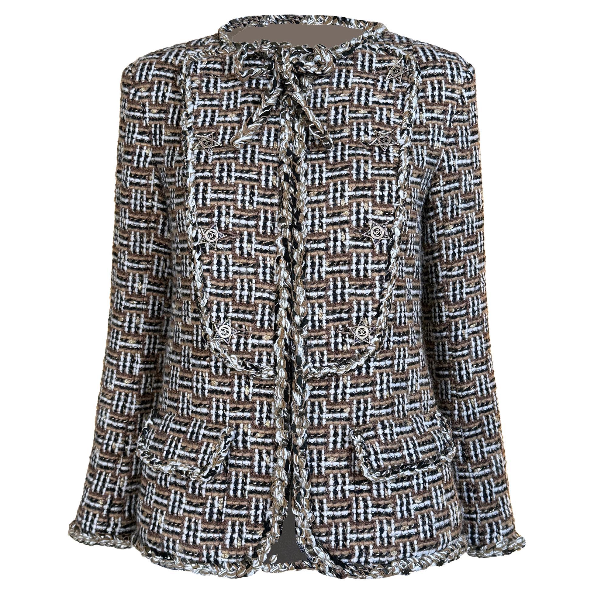 CHANEL 13K$ New Paris / Dallas CC Star Buttons Beige Tweed Jacket 36 FR