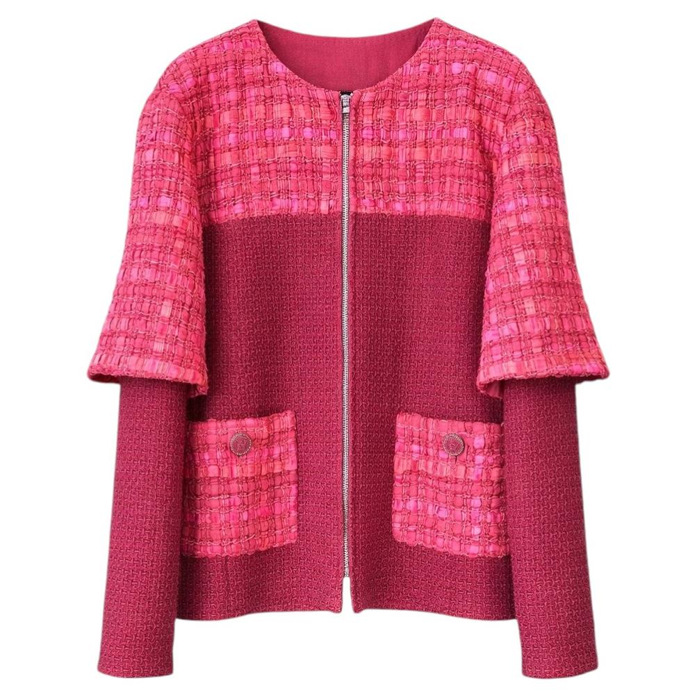 Chanel 13K$ New Raspberry Ribbon Tweed Jacket 42 FR For Sale