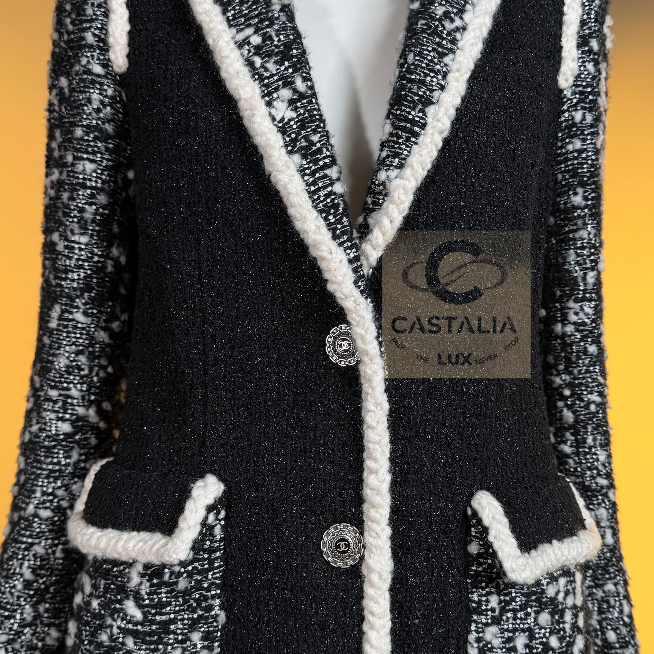 Chanel 13K$ Nuova Giacca Vittoria Ceretti in Tweed Nero 34 FR in vendita 7