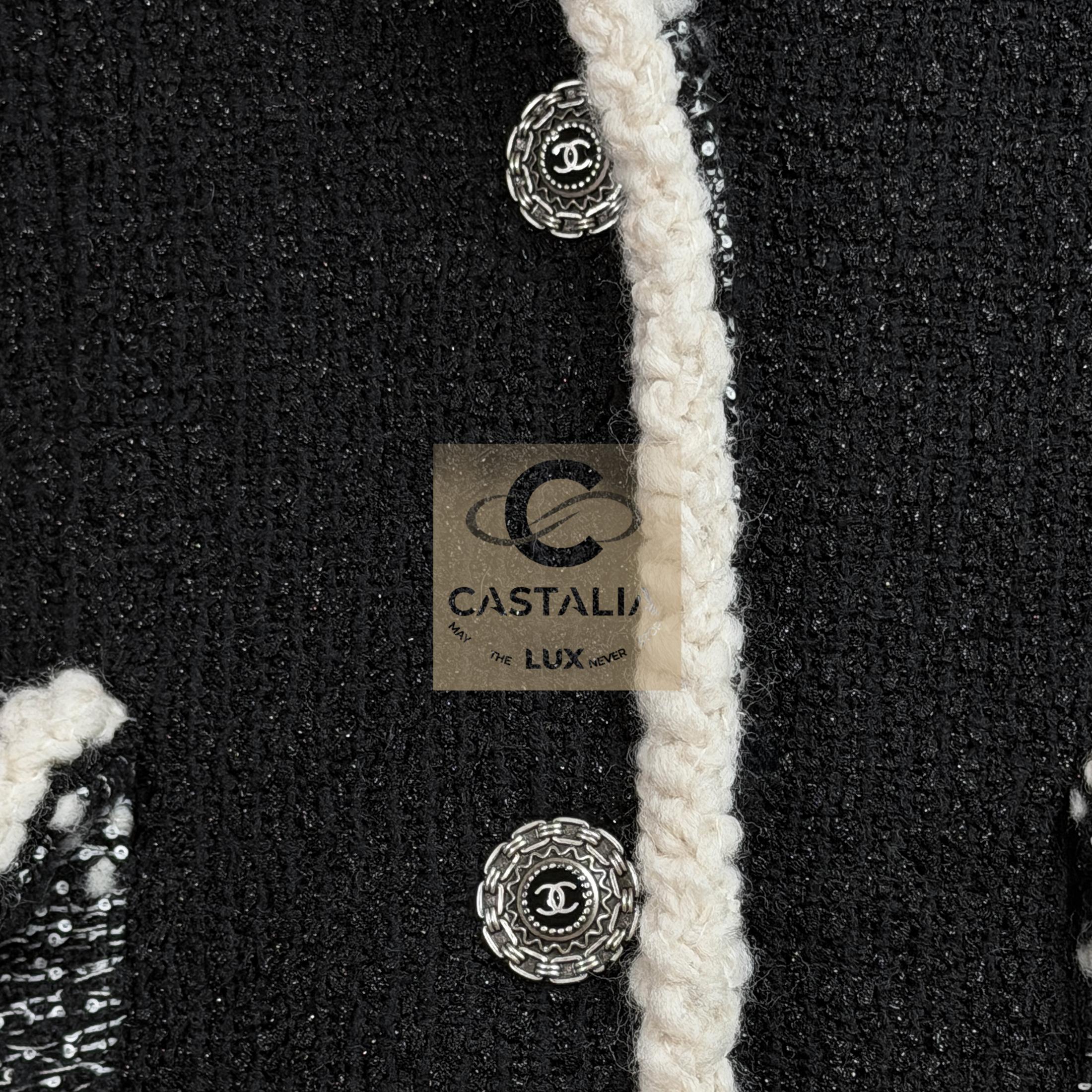 Chanel 13K$ Nuova Giacca Vittoria Ceretti in Tweed Nero 34 FR in vendita 13