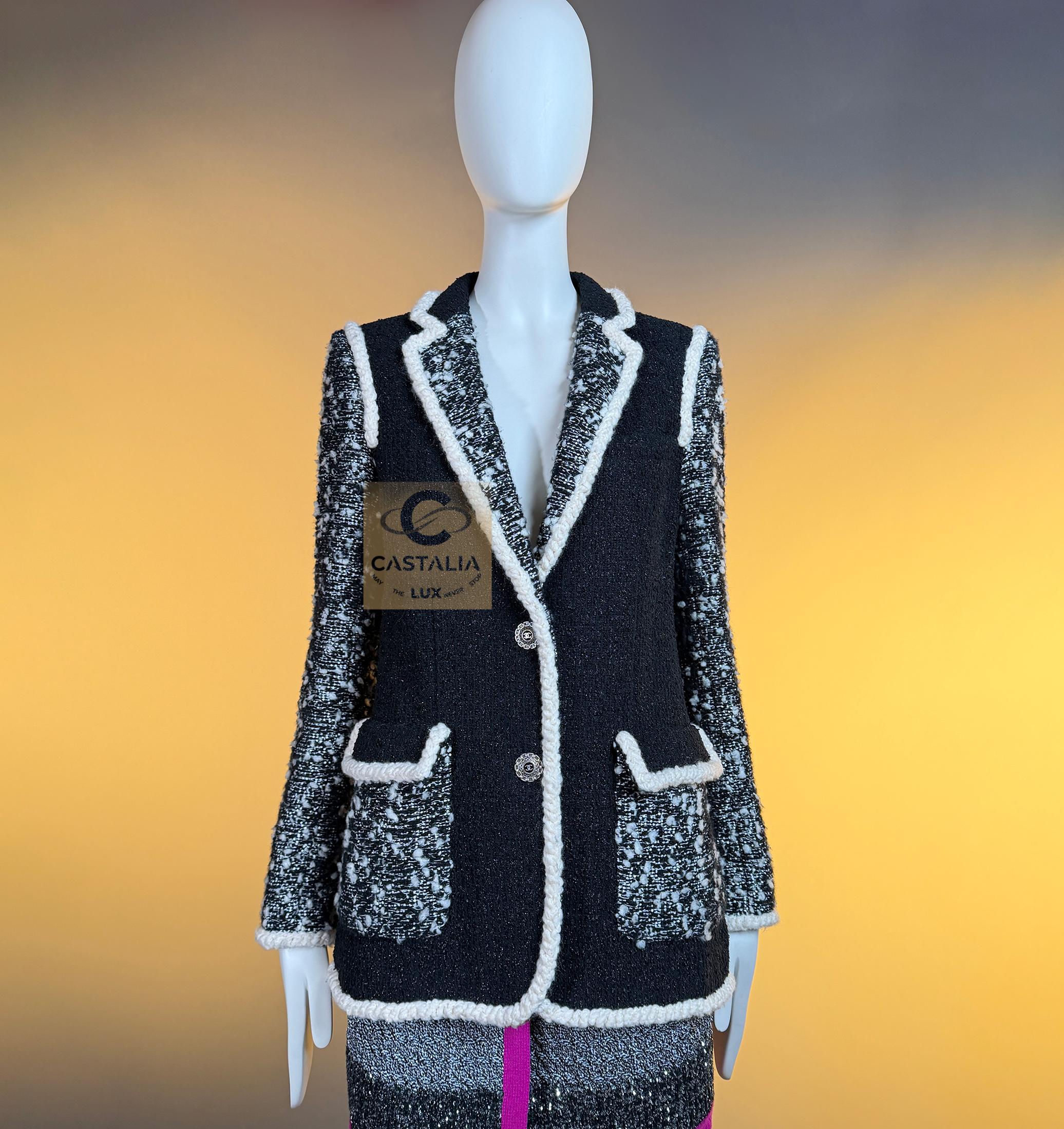 Chanel 13K$ Nuova Giacca Vittoria Ceretti in Tweed Nero 34 FR in vendita 14