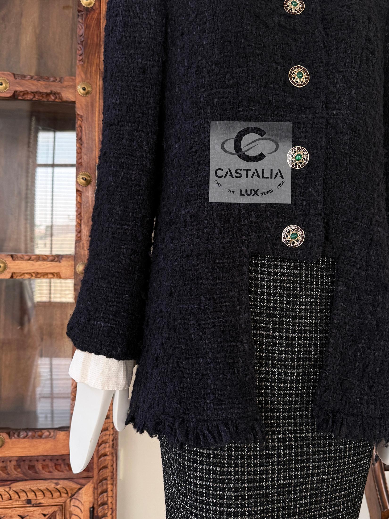 Chanel 13K$ Paris / Bombay CC Gripoix Buttons Black Tweed Jacket 50 FR 7